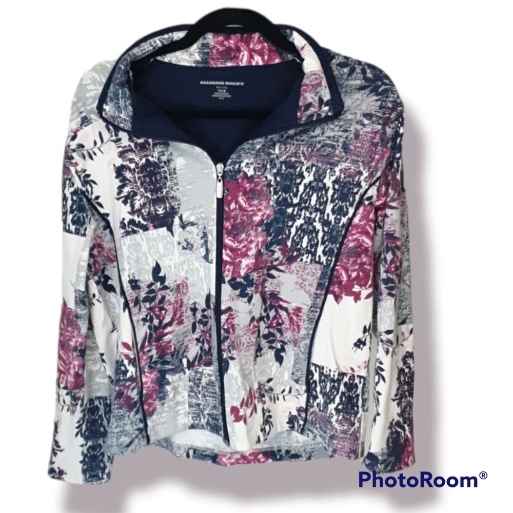 Allison Daley White Floral Jacket Size Petite Medium